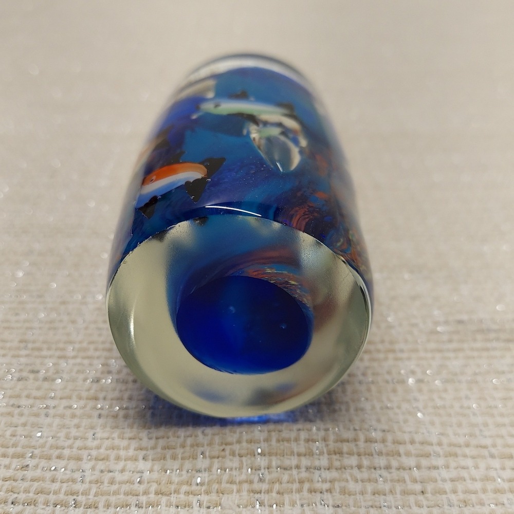 Art Glass Paperweight Tropical Fish Blue Coral Underwater Scene Cylinder 4.5" - Picture 10 of 12
